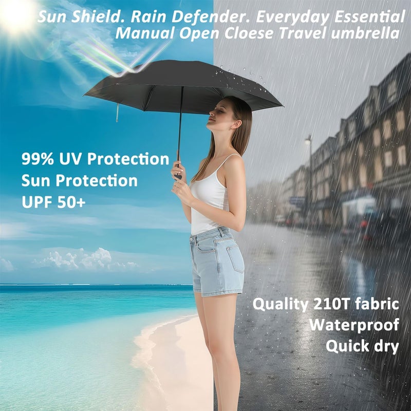 BAODINI Travel Essentials Mini Umbrella for Purse With Case Small Compact UV Sun Protection Lightweight Tiny Pocket Manual Open Close Umbrella for Women Kids and Men Fits Purse Backpack - Image 2
